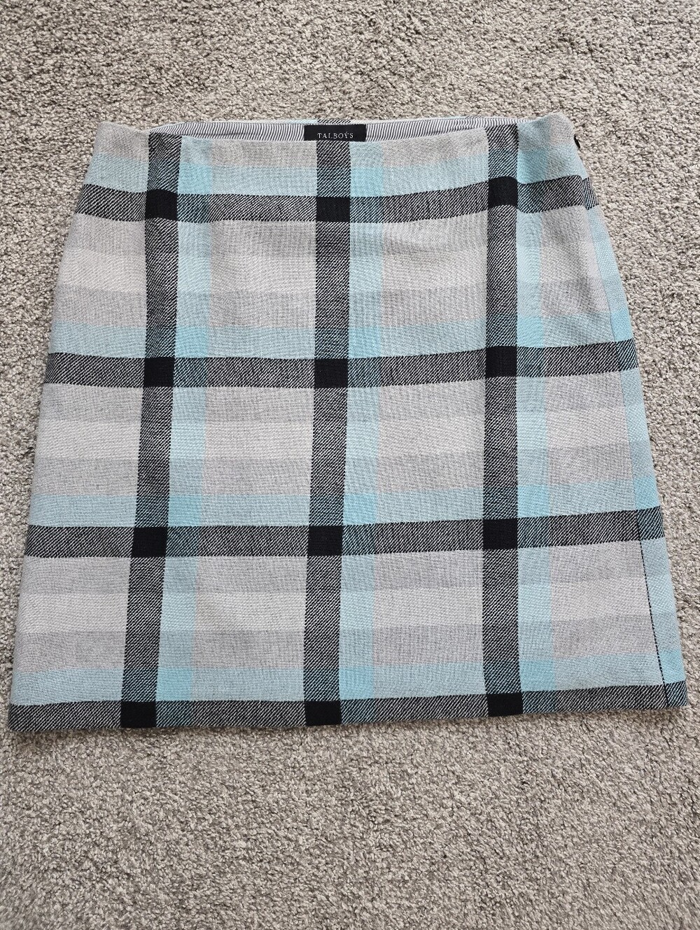 Talbots Blue and Gray Plaid Pencil Skirt